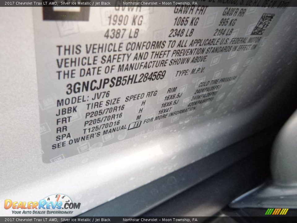 2017 Chevrolet Trax LT AWD Silver Ice Metallic / Jet Black Photo #17