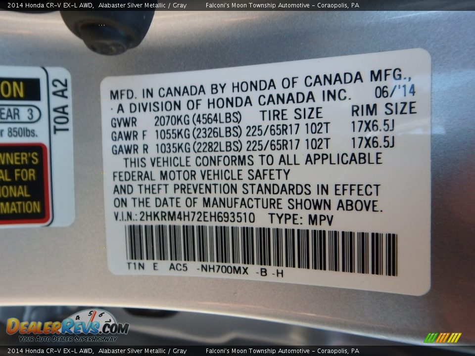 2014 Honda CR-V EX-L AWD Alabaster Silver Metallic / Gray Photo #23