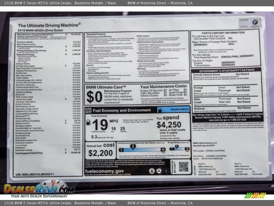 2018 BMW 5 Series M550i xDrive Sedan Bluestone Metallic / Black Photo #10