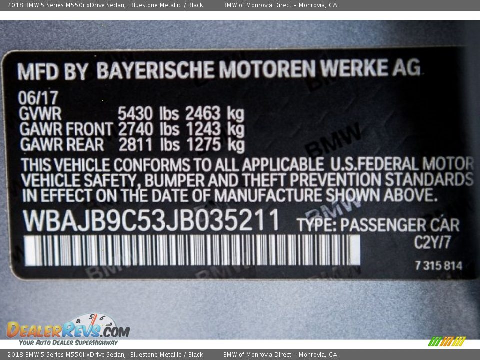 2018 BMW 5 Series M550i xDrive Sedan Bluestone Metallic / Black Photo #11