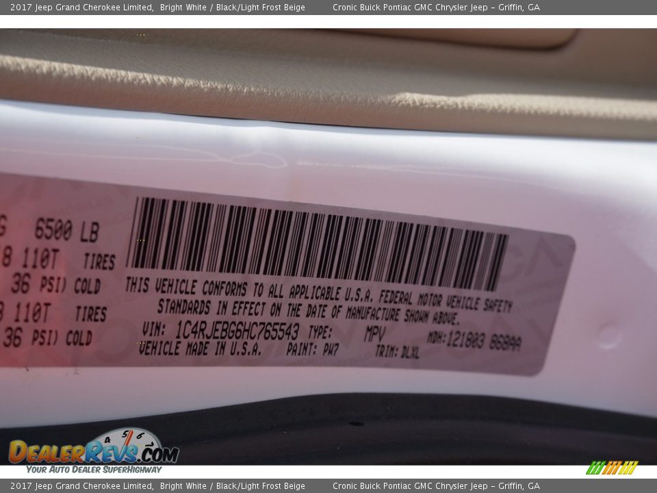 2017 Jeep Grand Cherokee Limited Bright White / Black/Light Frost Beige Photo #25