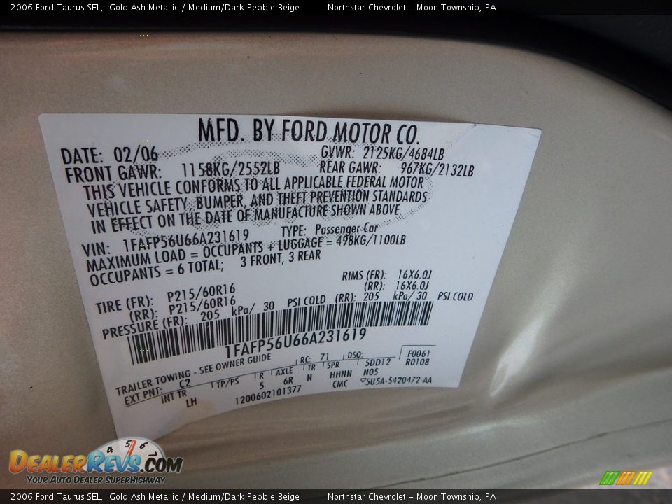 2006 Ford Taurus SEL Gold Ash Metallic / Medium/Dark Pebble Beige Photo #14
