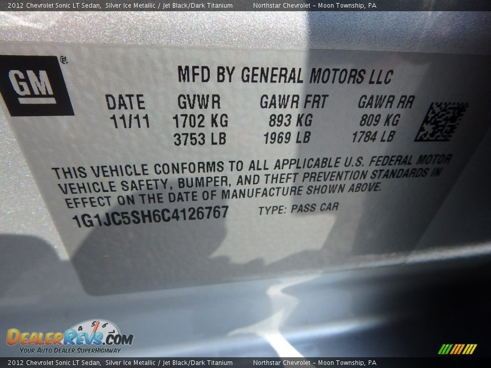 2012 Chevrolet Sonic LT Sedan Silver Ice Metallic / Jet Black/Dark Titanium Photo #29