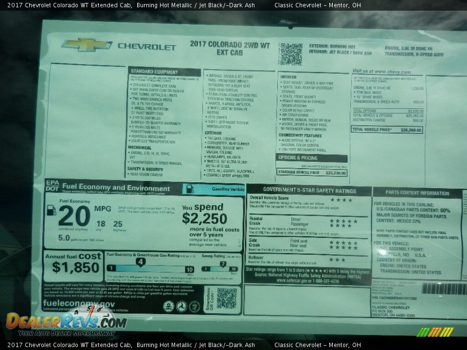 2017 Chevrolet Colorado WT Extended Cab Window Sticker Photo #4