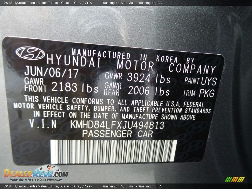 2018 Hyundai Elantra Value Edition Galactic Gray / Gray Photo #8