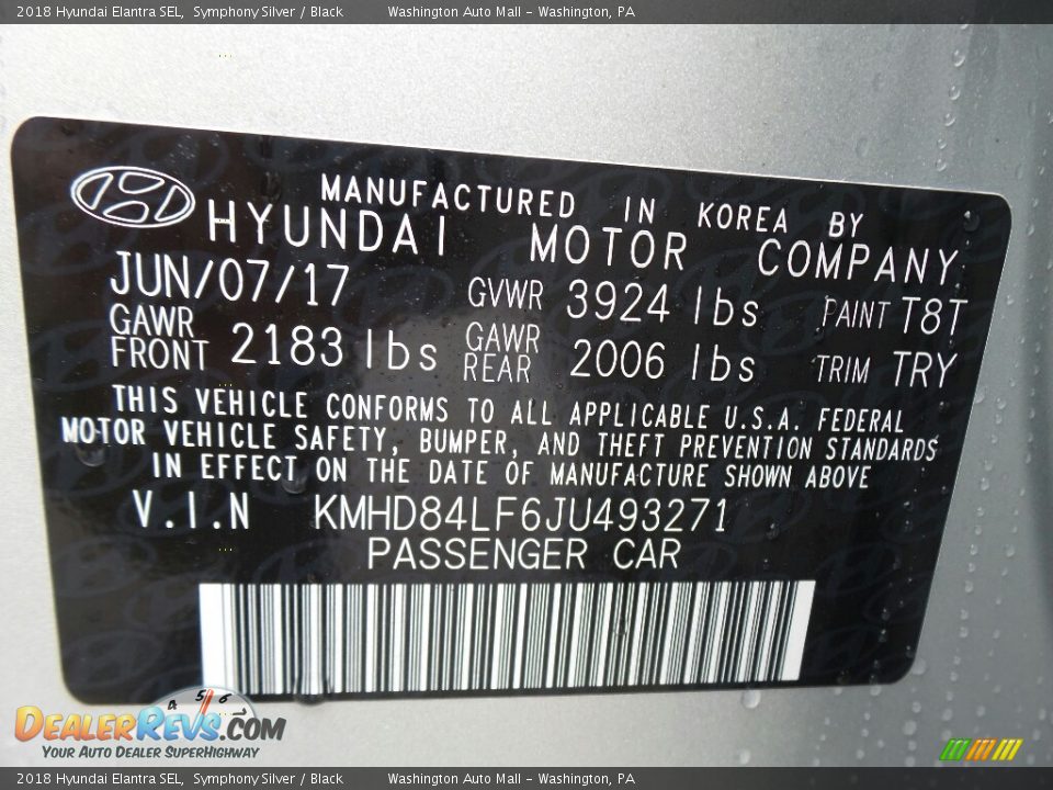 2018 Hyundai Elantra SEL Symphony Silver / Black Photo #7