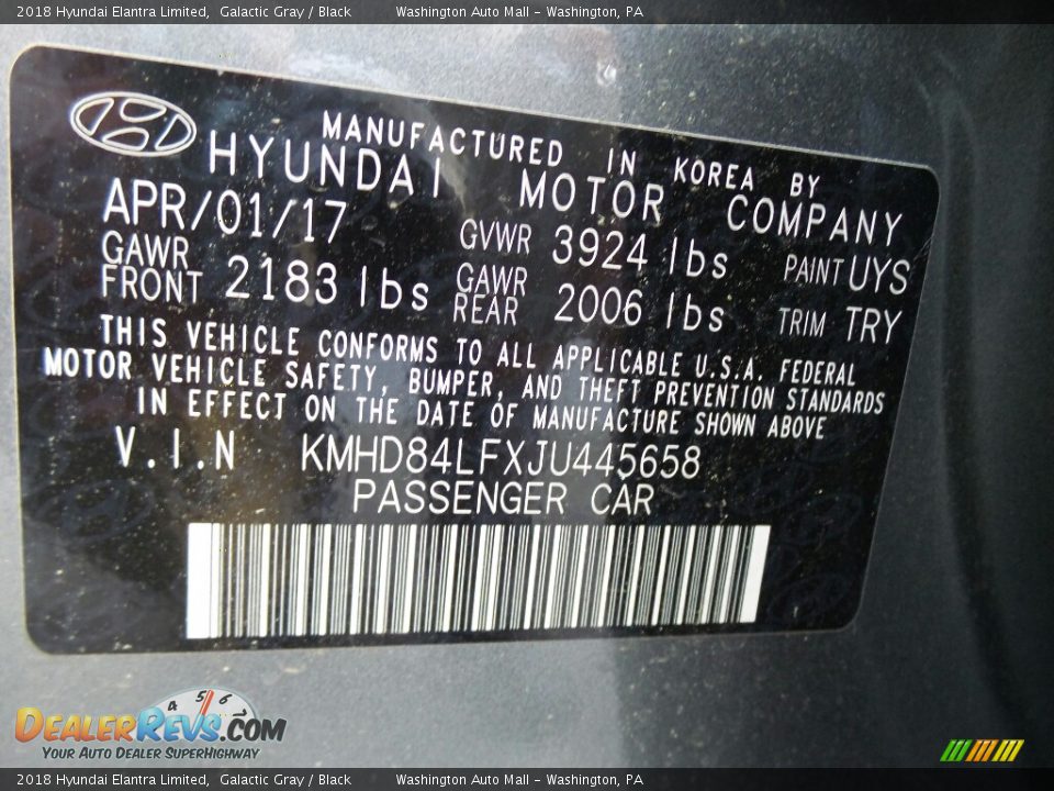 2018 Hyundai Elantra Limited Galactic Gray / Black Photo #8