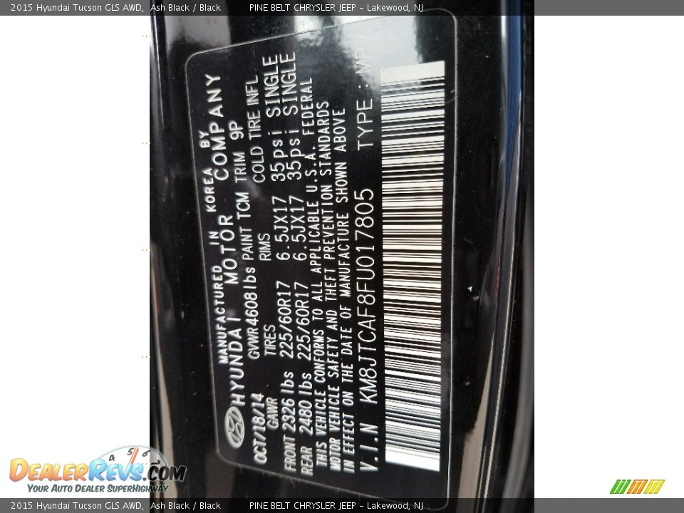 2015 Hyundai Tucson GLS AWD Ash Black / Black Photo #17