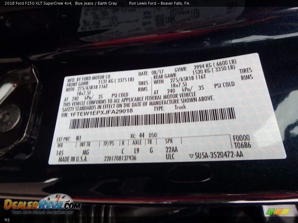 Ford Color Code N1 Blue Jeans