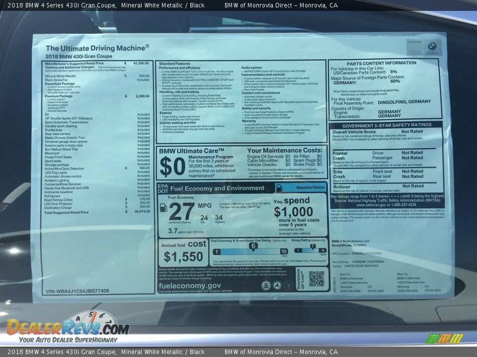 2018 BMW 4 Series 430i Gran Coupe Mineral White Metallic / Black Photo #10