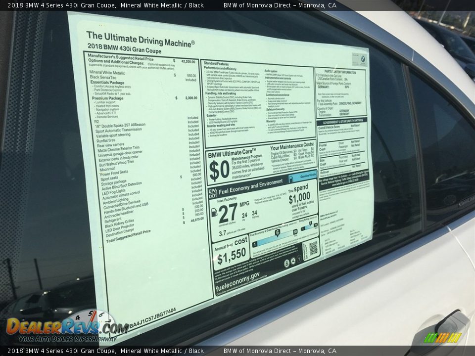 2018 BMW 4 Series 430i Gran Coupe Mineral White Metallic / Black Photo #10