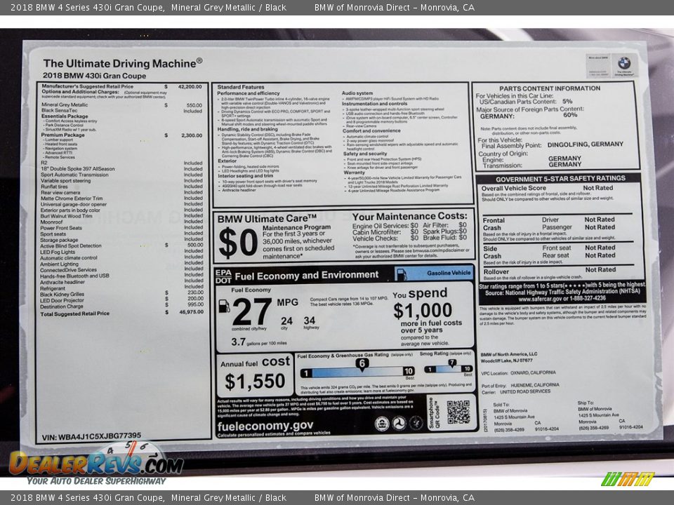 2018 BMW 4 Series 430i Gran Coupe Mineral Grey Metallic / Black Photo #10