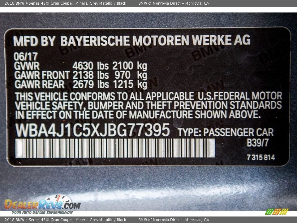 2018 BMW 4 Series 430i Gran Coupe Mineral Grey Metallic / Black Photo #11