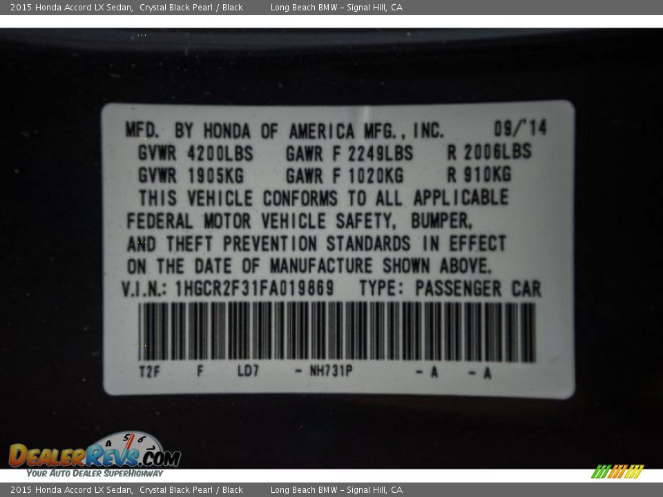 2015 Honda Accord LX Sedan Crystal Black Pearl / Black Photo #18