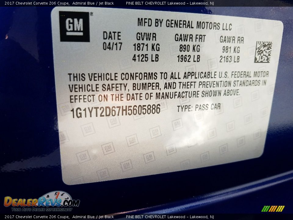 2017 Chevrolet Corvette Z06 Coupe Admiral Blue / Jet Black Photo #8