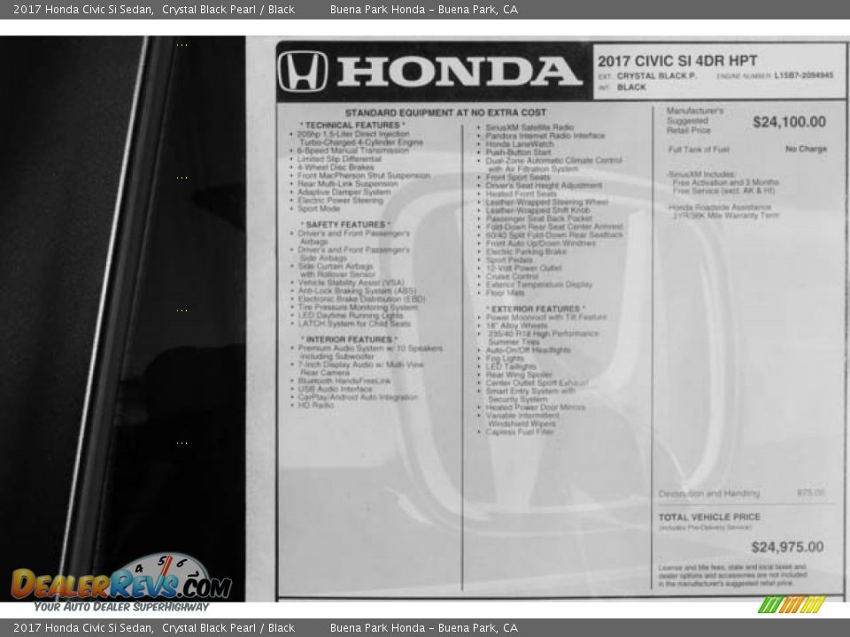 2017 Honda Civic Si Sedan Crystal Black Pearl / Black Photo #18