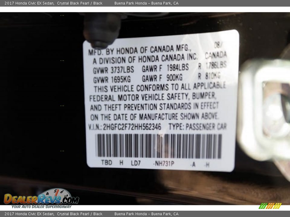 2017 Honda Civic EX Sedan Crystal Black Pearl / Black Photo #18