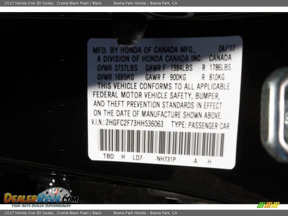2017 Honda Civic EX Sedan Crystal Black Pearl / Black Photo #18