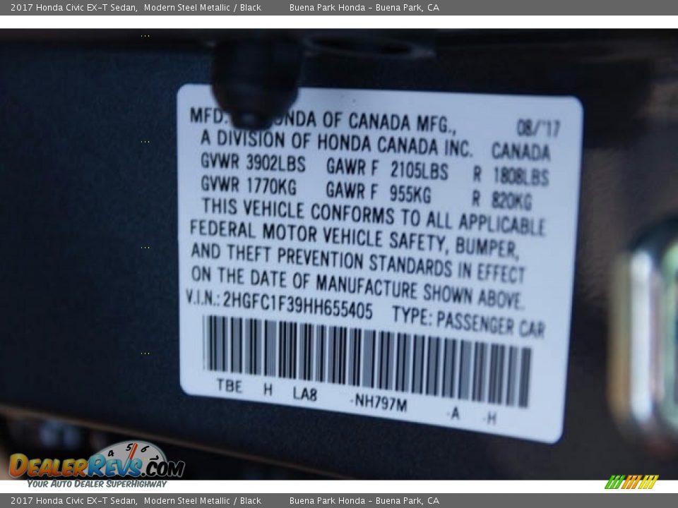 2017 Honda Civic EX-T Sedan Modern Steel Metallic / Black Photo #18