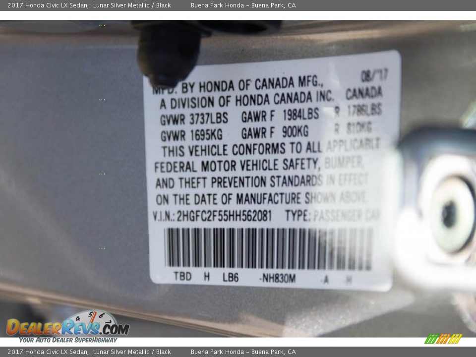 2017 Honda Civic LX Sedan Lunar Silver Metallic / Black Photo #17