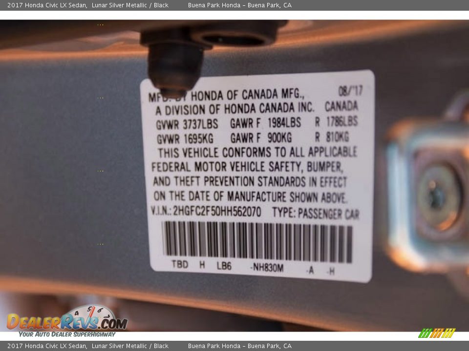 2017 Honda Civic LX Sedan Lunar Silver Metallic / Black Photo #17