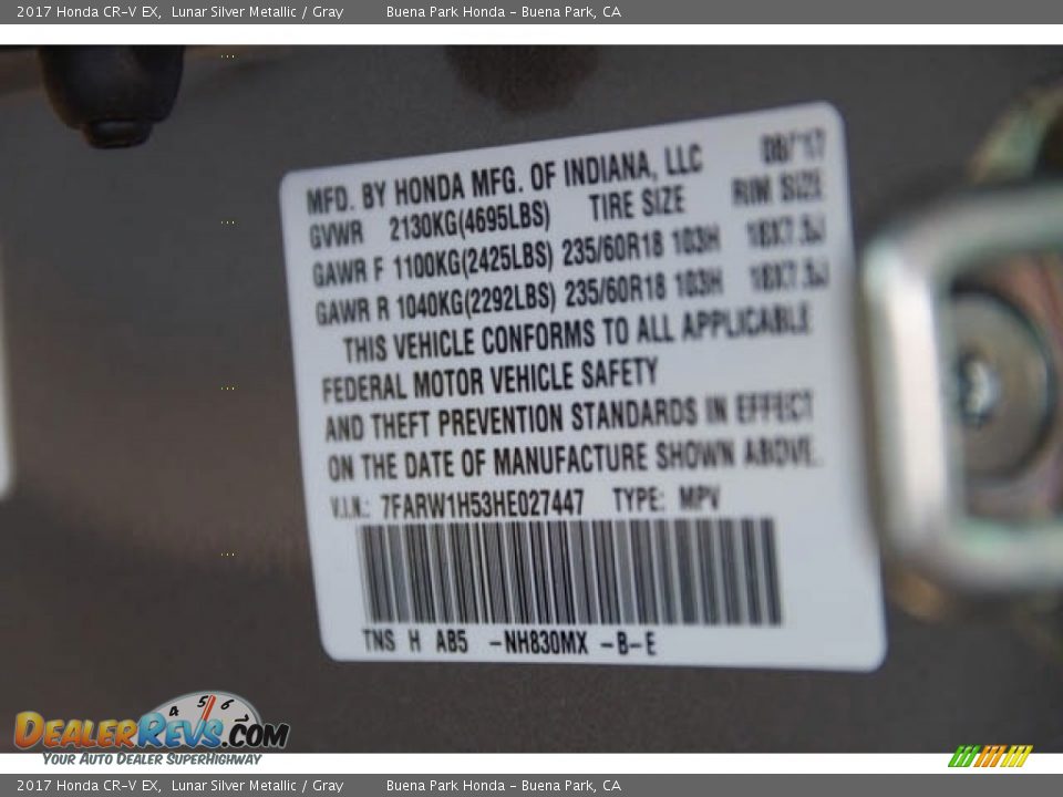 2017 Honda CR-V EX Lunar Silver Metallic / Gray Photo #18