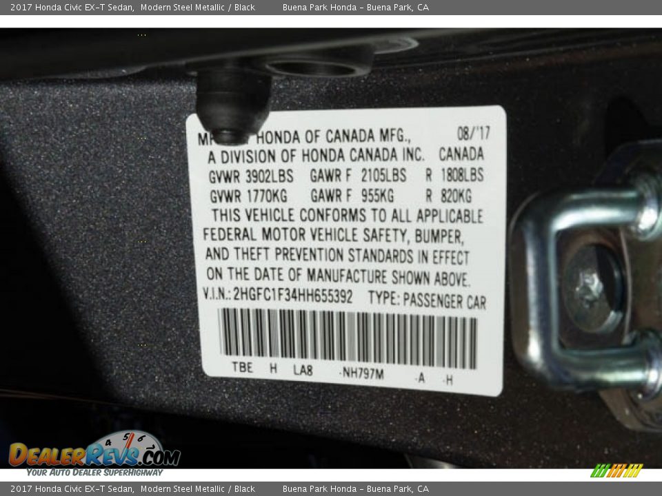 2017 Honda Civic EX-T Sedan Modern Steel Metallic / Black Photo #18