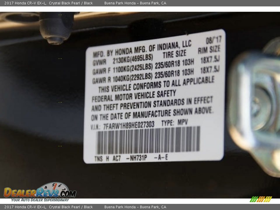 2017 Honda CR-V EX-L Crystal Black Pearl / Black Photo #17