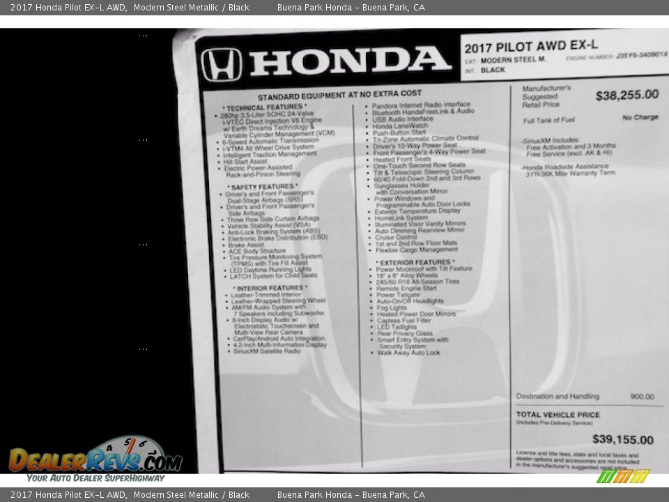 2017 Honda Pilot EX-L AWD Modern Steel Metallic / Black Photo #20