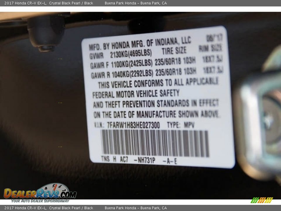 2017 Honda CR-V EX-L Crystal Black Pearl / Black Photo #17