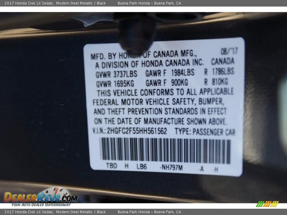 2017 Honda Civic LX Sedan Modern Steel Metallic / Black Photo #17