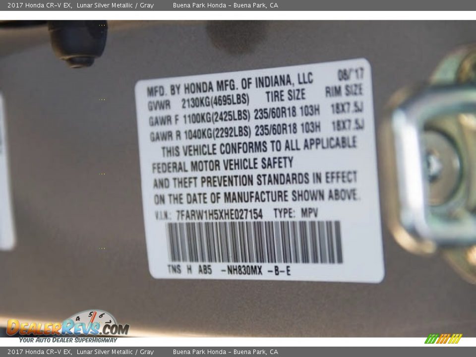 2017 Honda CR-V EX Lunar Silver Metallic / Gray Photo #18