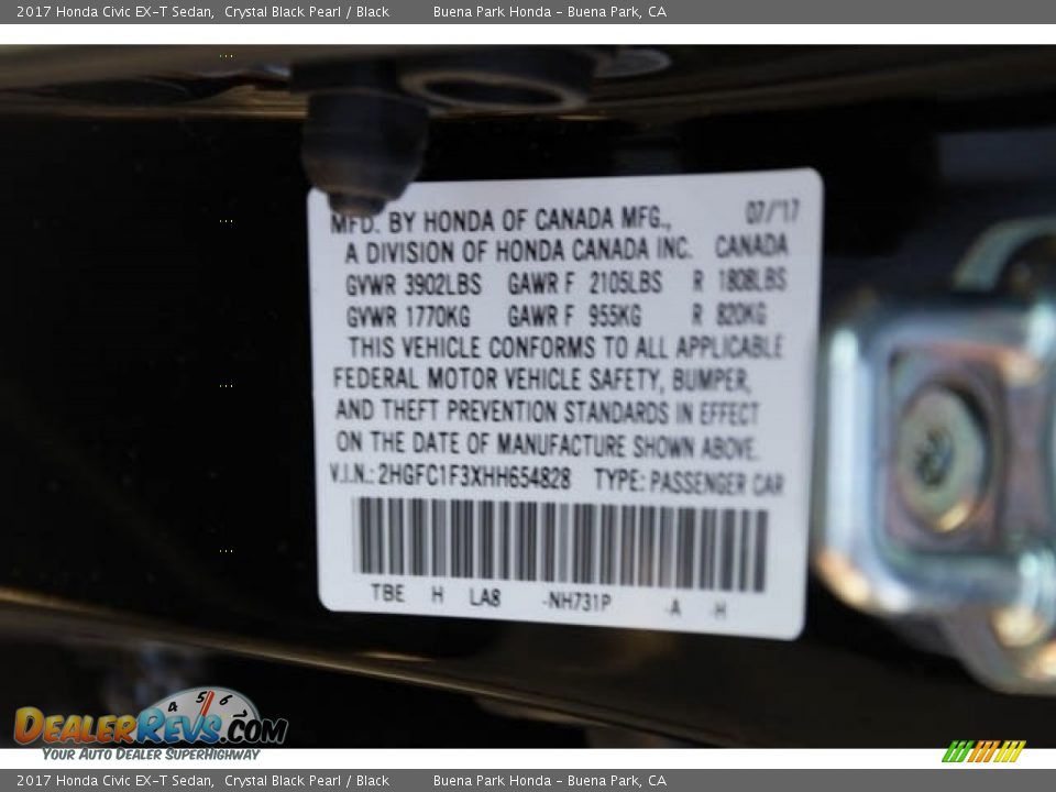 2017 Honda Civic EX-T Sedan Crystal Black Pearl / Black Photo #18