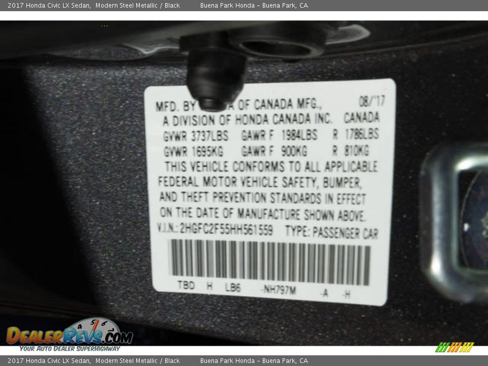 2017 Honda Civic LX Sedan Modern Steel Metallic / Black Photo #16