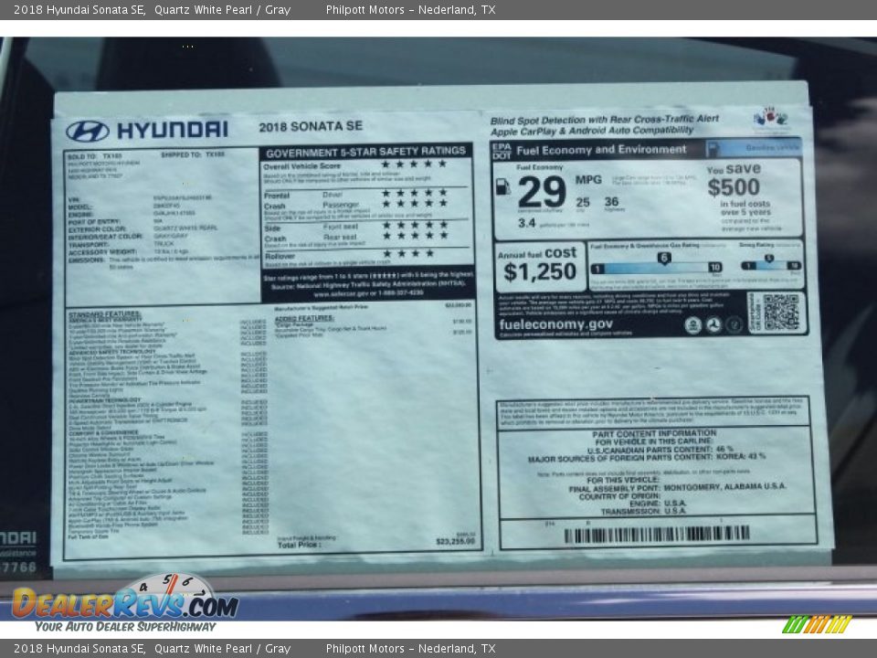 2018 Hyundai Sonata SE Quartz White Pearl / Gray Photo #5