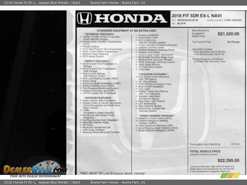 2018 Honda Fit EX-L Window Sticker Photo #18