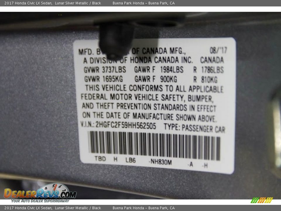 2017 Honda Civic LX Sedan Lunar Silver Metallic / Black Photo #16