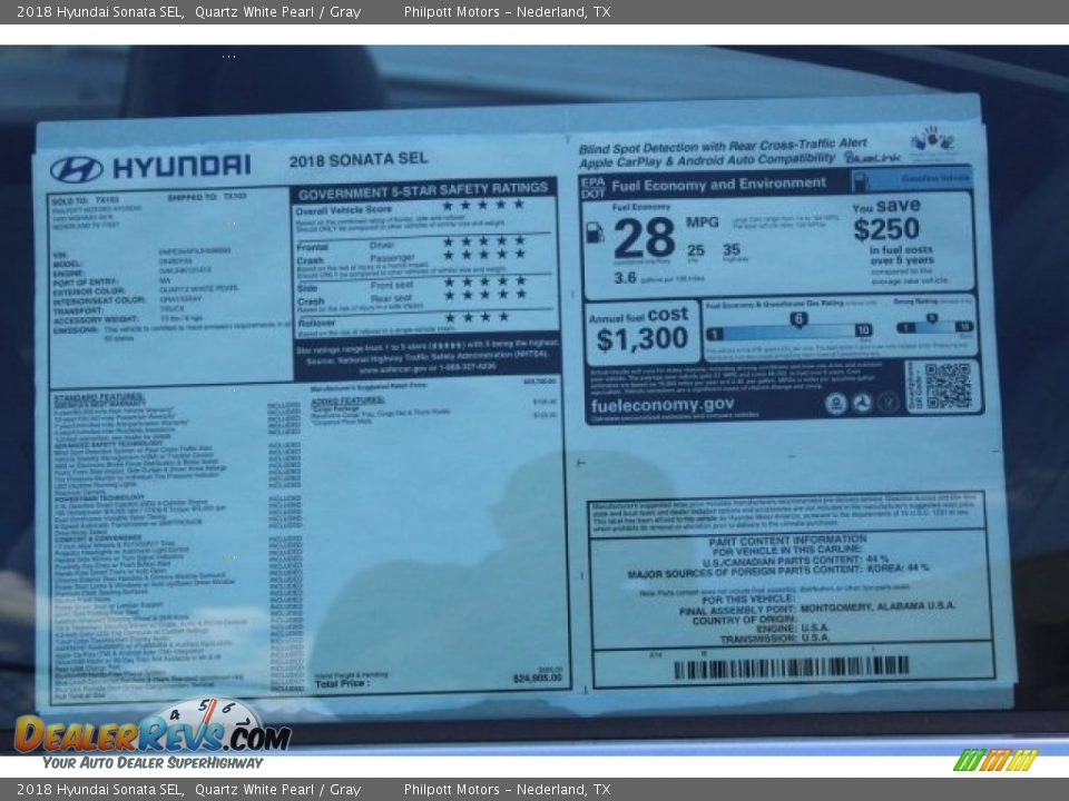 2018 Hyundai Sonata SEL Quartz White Pearl / Gray Photo #5