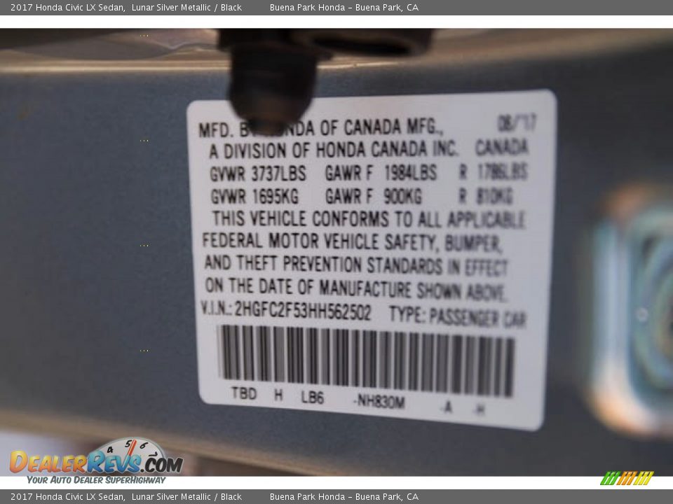 2017 Honda Civic LX Sedan Lunar Silver Metallic / Black Photo #16