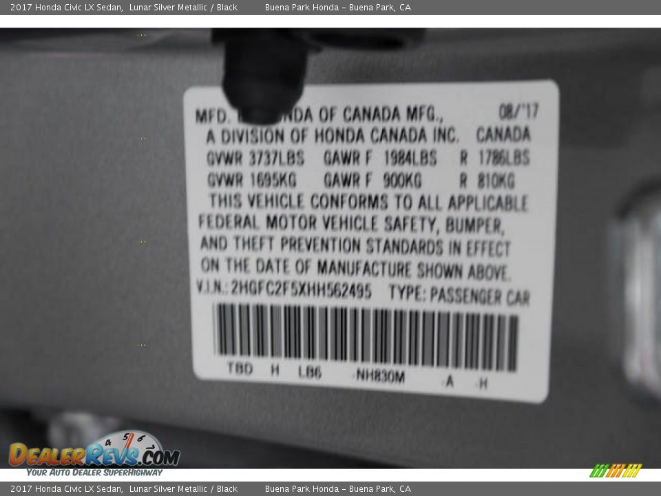 2017 Honda Civic LX Sedan Lunar Silver Metallic / Black Photo #17