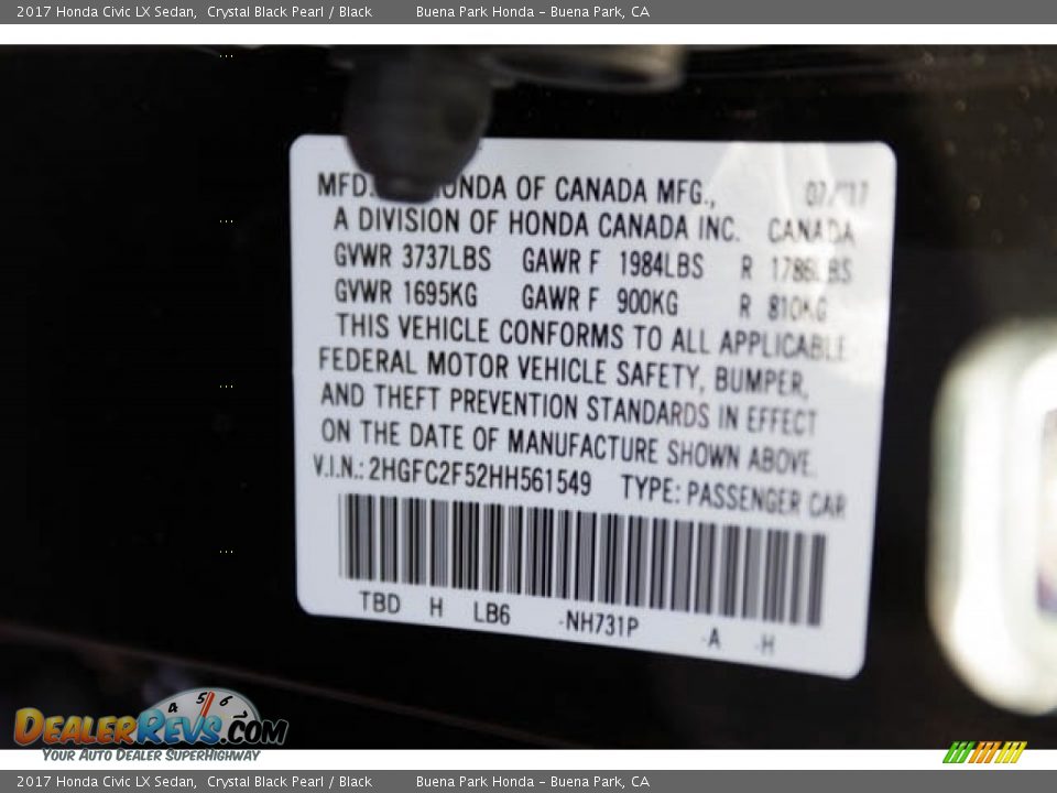 2017 Honda Civic LX Sedan Crystal Black Pearl / Black Photo #17