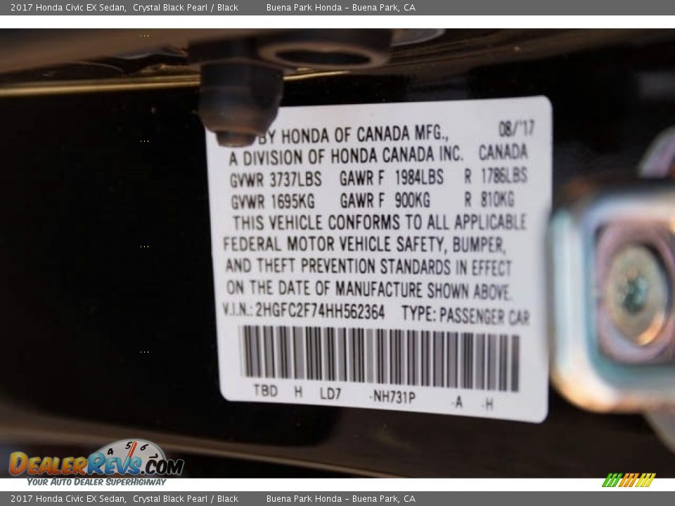 2017 Honda Civic EX Sedan Crystal Black Pearl / Black Photo #18