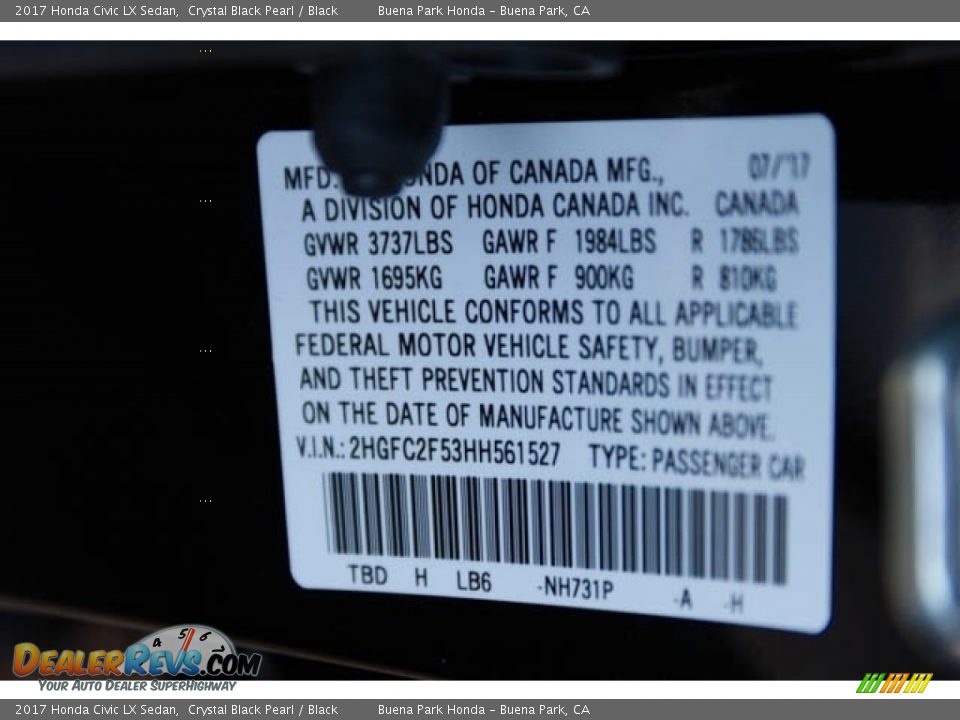 2017 Honda Civic LX Sedan Crystal Black Pearl / Black Photo #16