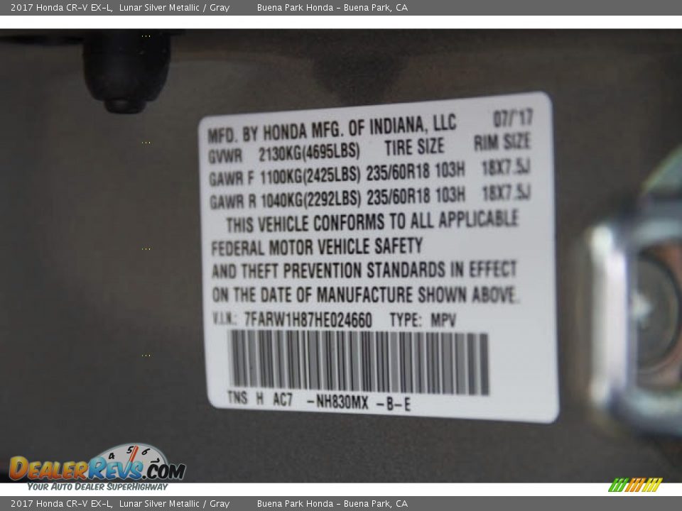 2017 Honda CR-V EX-L Lunar Silver Metallic / Gray Photo #17