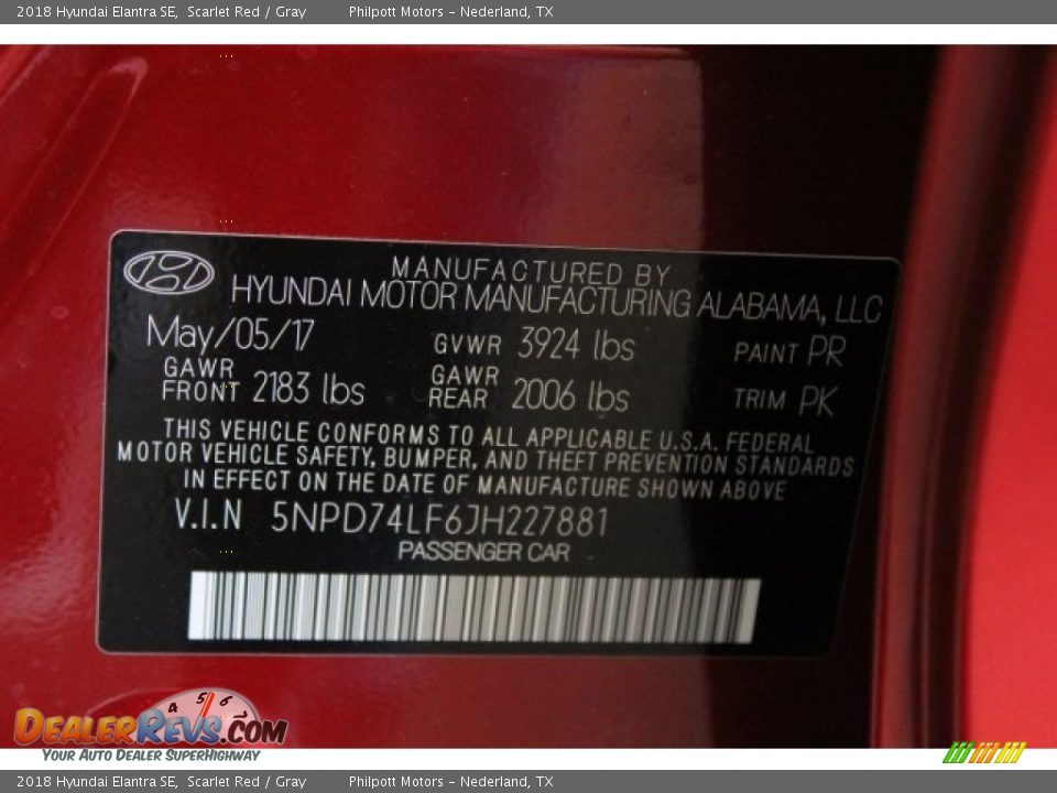 2018 Hyundai Elantra SE Scarlet Red / Gray Photo #24