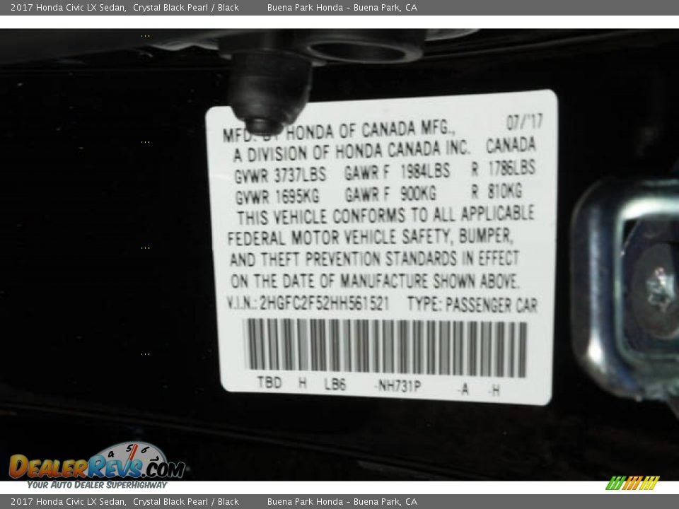 2017 Honda Civic LX Sedan Crystal Black Pearl / Black Photo #16