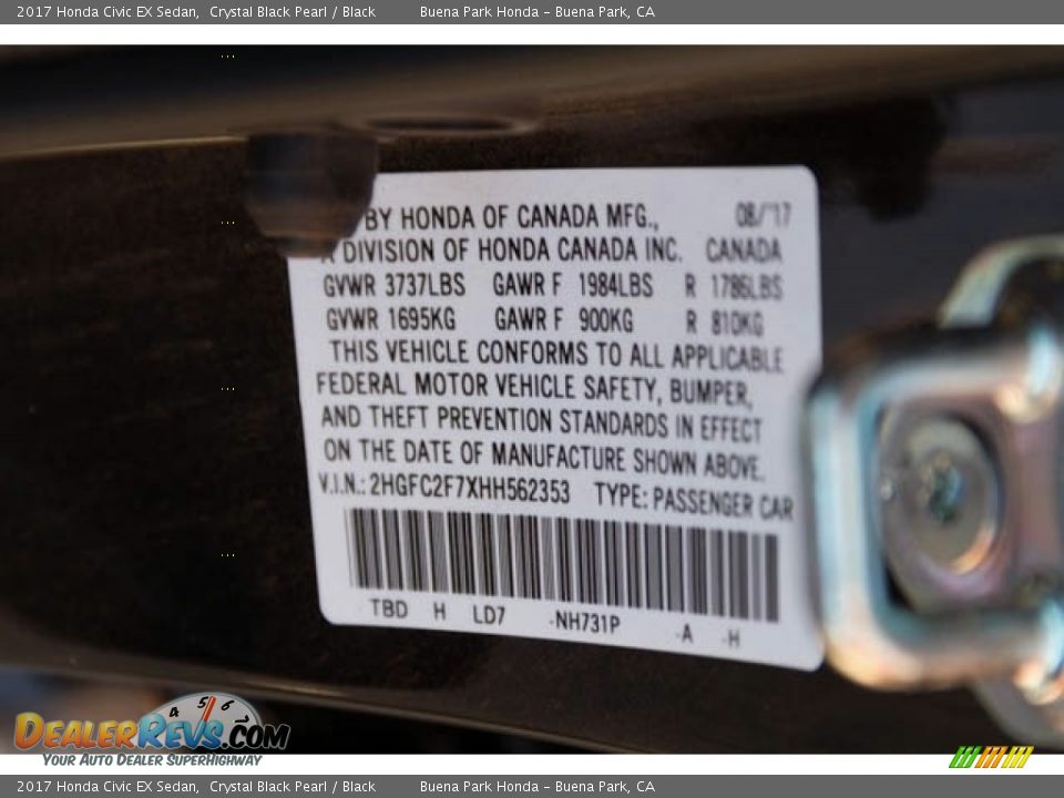 2017 Honda Civic EX Sedan Crystal Black Pearl / Black Photo #19