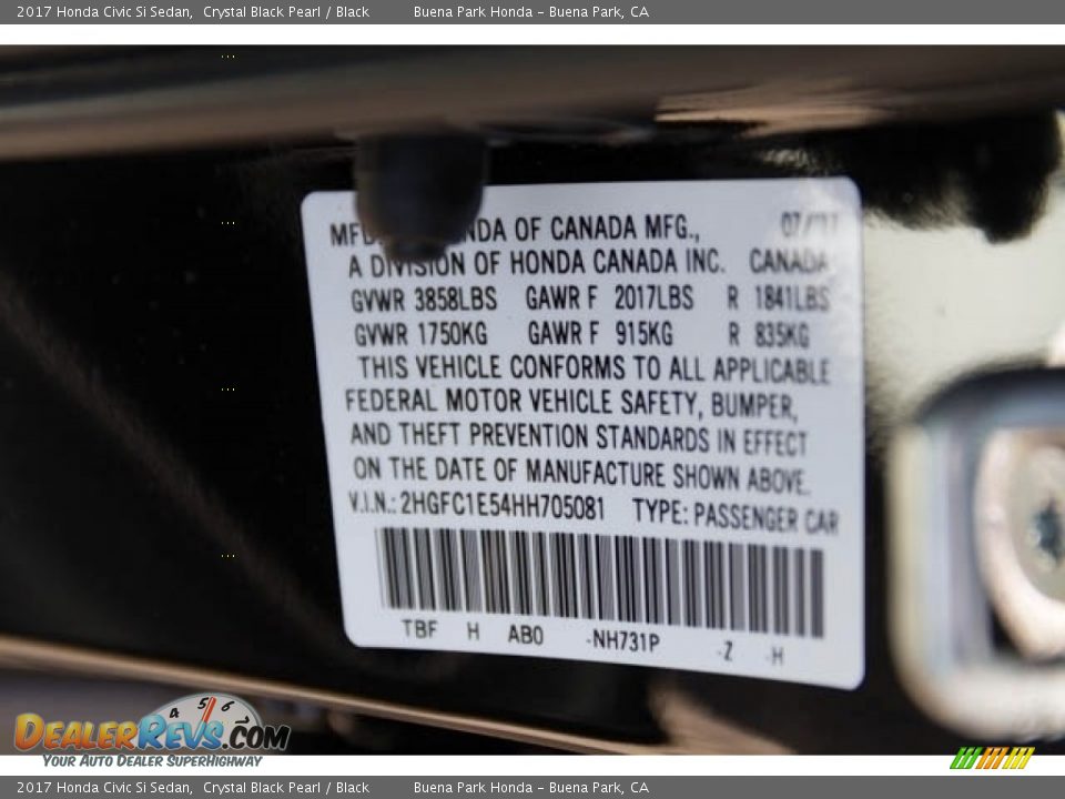 2017 Honda Civic Si Sedan Crystal Black Pearl / Black Photo #18