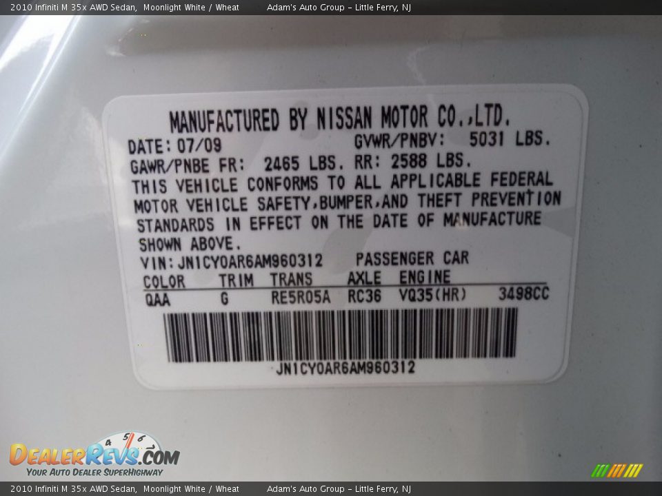 2010 Infiniti M 35x AWD Sedan Moonlight White / Wheat Photo #14