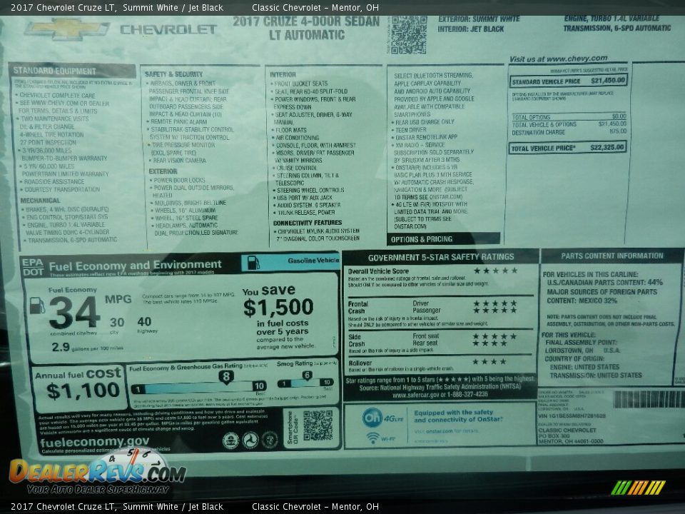 2017 Chevrolet Cruze LT Summit White / Jet Black Photo #6